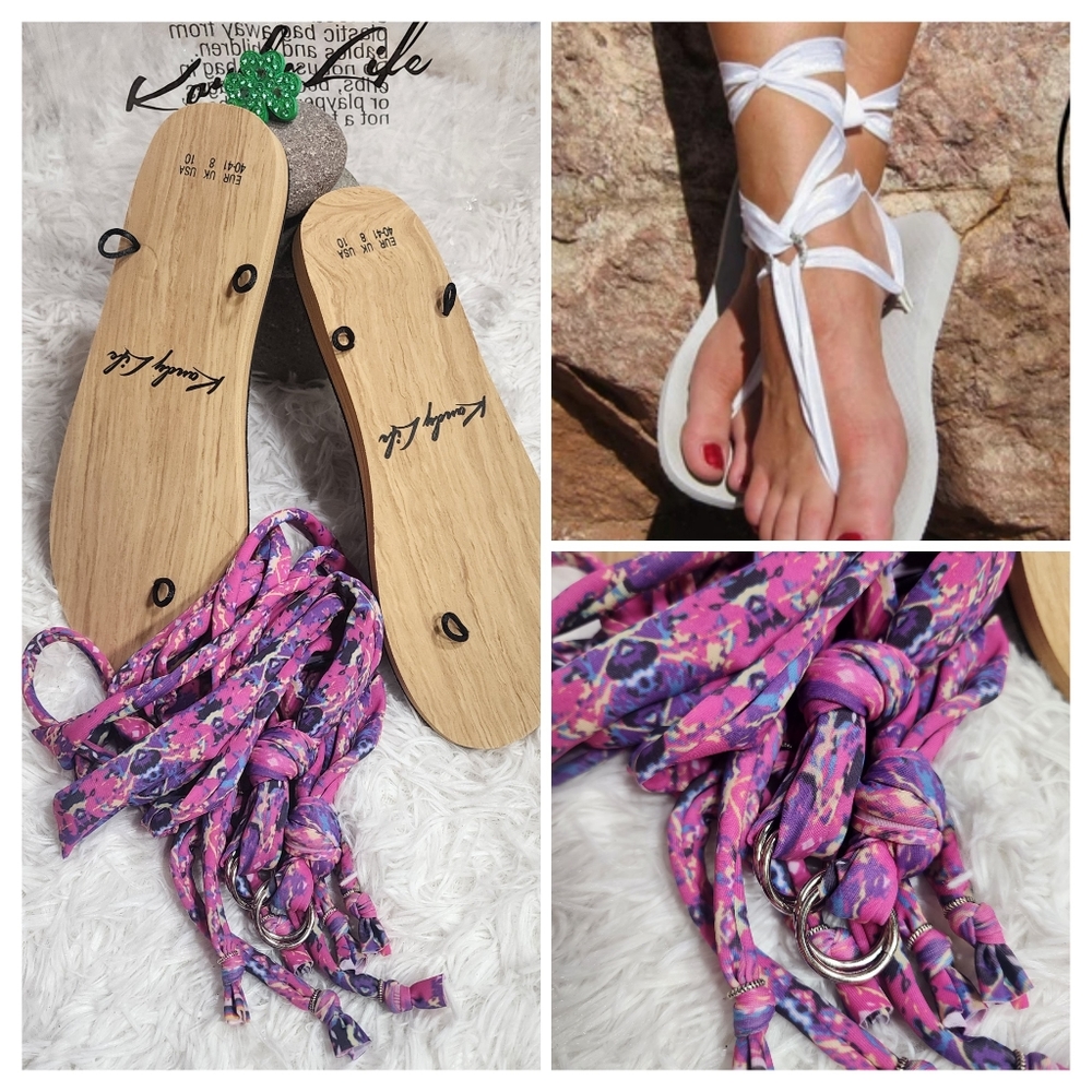 Kandy Life Interchangeable FLAT Sandals Soft Print Fabric Womens Size 10